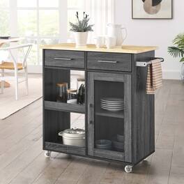Culinary Kitchen Cart With Towel Bar by Modway - Charcoal Natural