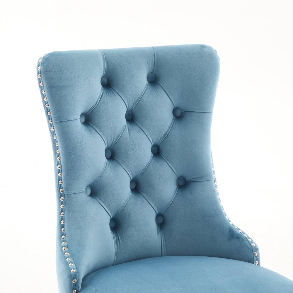 Alt View 6. Loheer - Loheer Velvet Dining Chairs Light Blue Tufted Upholstered Modern Seating with Chrome Legs Nailhead Trim Set of 2 - Light Blue.