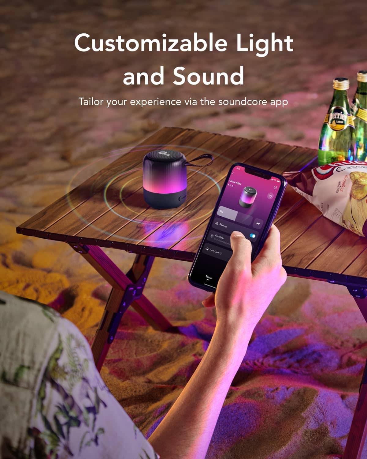 Customizable Light and Sound Tailor your experience via the Soundcore app.