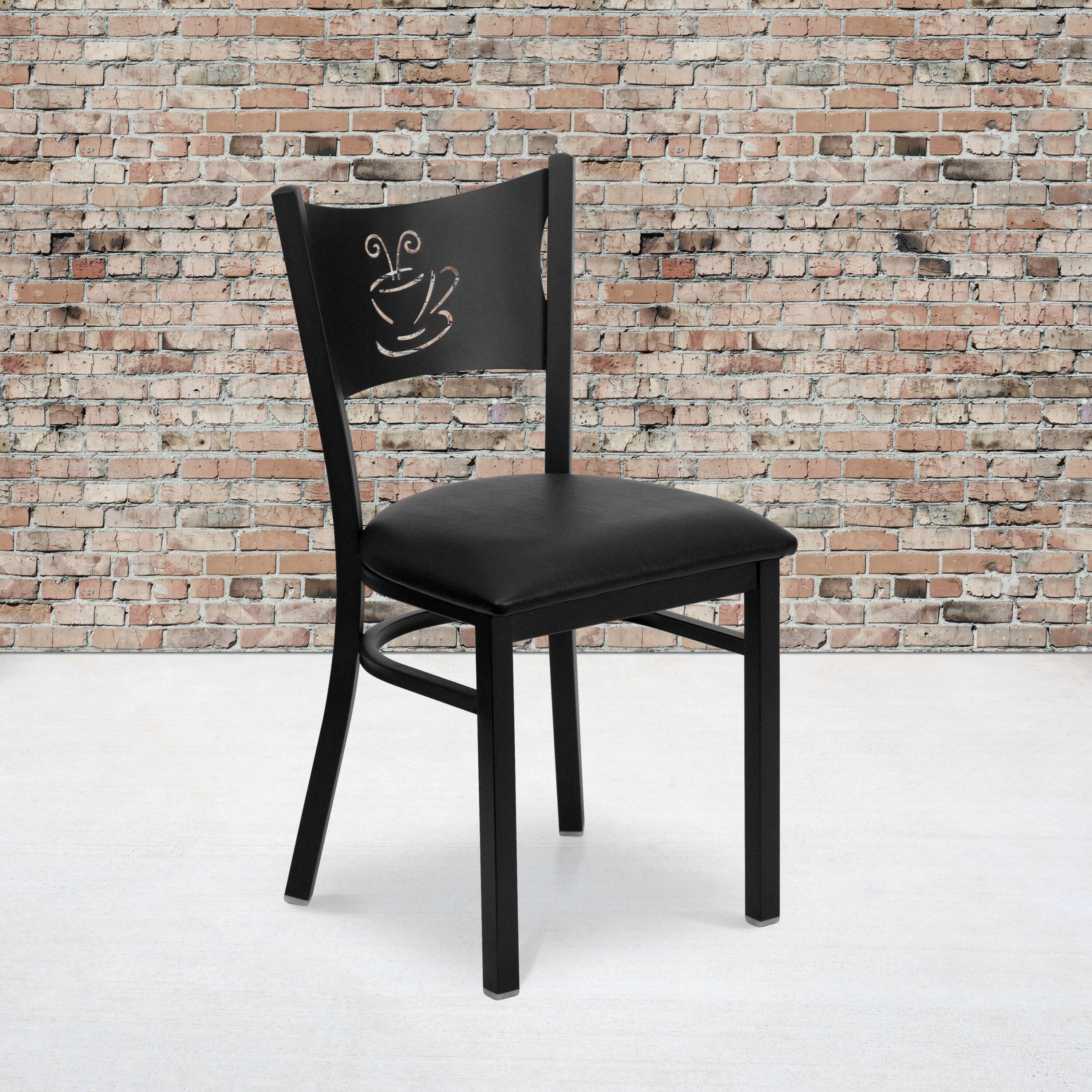 Alt View 2. Emma + Oliver - 2 Pack Coffee Back Metal Restaurant Chair - Black Vinyl Seat/Black Metal Frame.