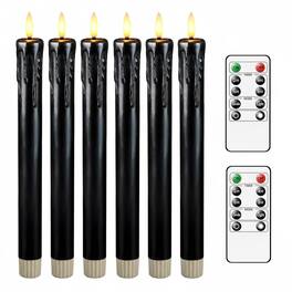 FINEAK - 6 Pack Black Flameless Taper Candles: 9.5 inch Battery Operated, Flickering Real Wax - Black
