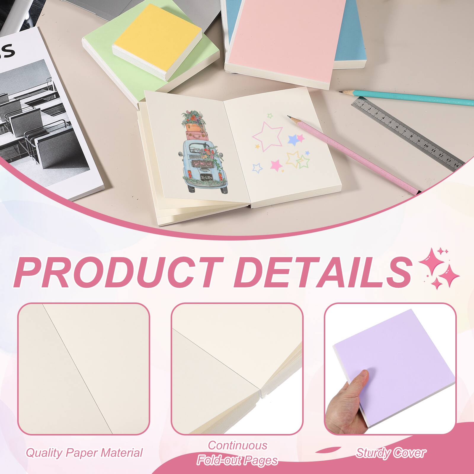 PRODUCT DETAILS

- Quality Paper Material
- Continuous Fold-out Pages
- Sturdy Cover