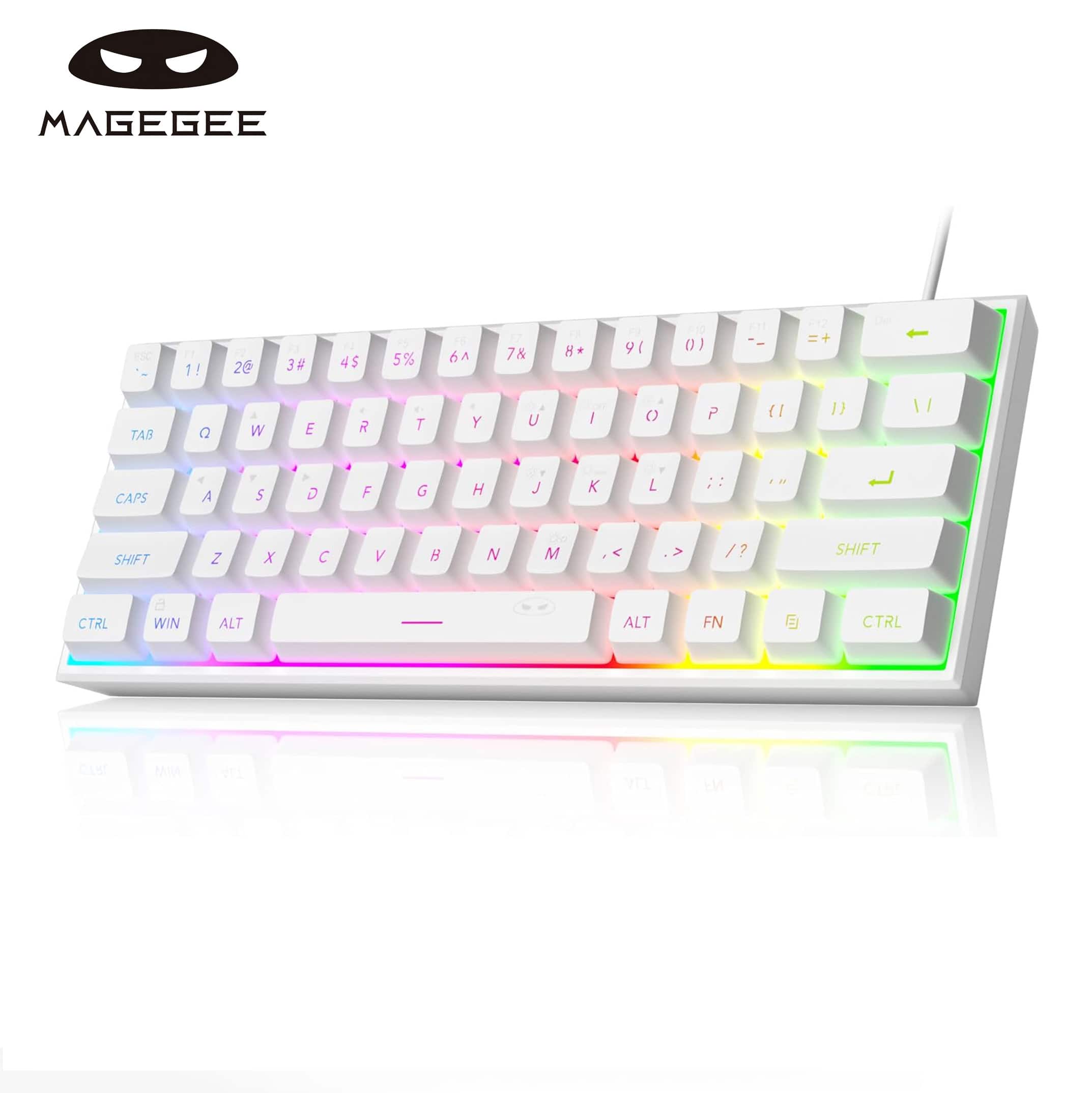 MageGee - 60% Gaming Keyboard, RGB Backlit 61‑Key Ultra‑Compact TS91 Ergonomic Waterproof Mechanical‑Feeling - White