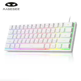 MageGee - 60% Gaming Keyboard, RGB Backlit 61‑Key Ultra‑Compact TS91 Ergonomic Waterproof Mechanical‑Feeling - White