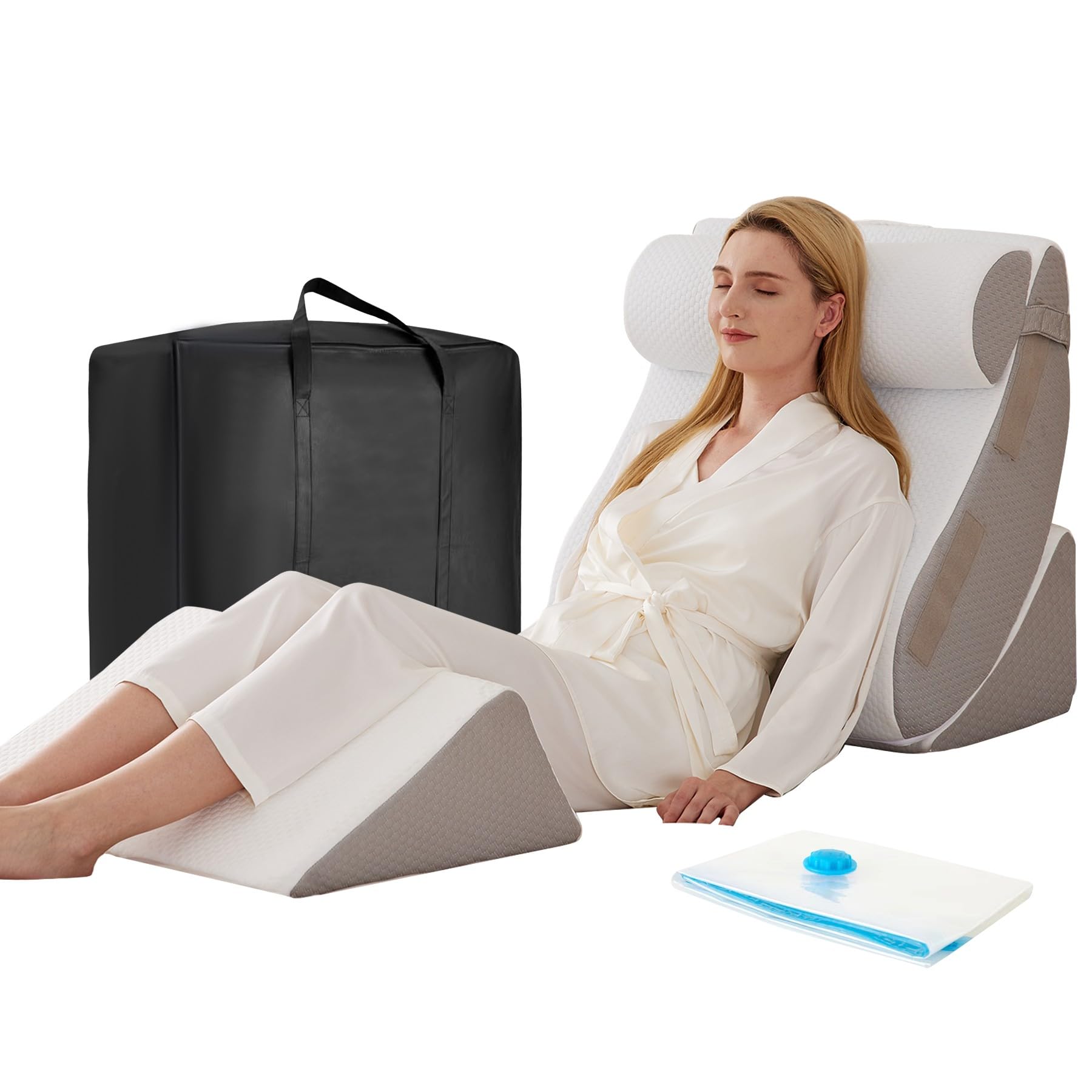 Front. Fabibe - 4pcs Wedge Pillow Set For After Bed Sitting Up In Acid Reflux Body Sleeping Leg Shoulder Support White/grey - White/Grey-4PCS Bed Wedge Pillow Set.