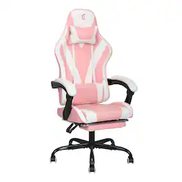 Hirose Alice - Gaming Chair with Linkage Armrest & Footrest, High Back Video Gaming Chair, /Light - Pink/White
