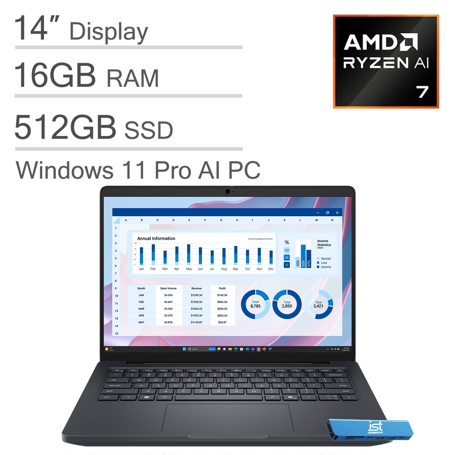 14" Display  
16GB RAM  
512GB SSD  
Windows 11 Pro AI PC  
AMD Ryzen AI 7