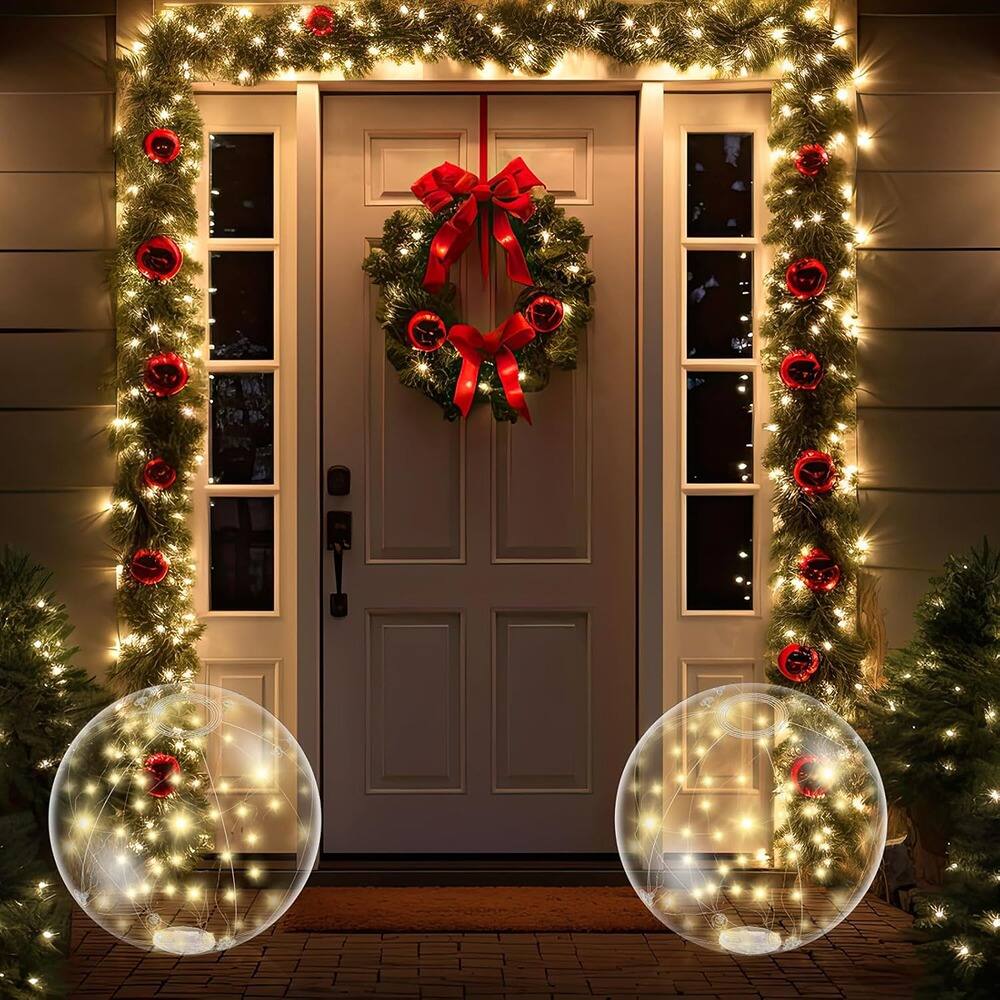 Alt View 1. Schertz - Set of 2 15.7" Lighted Inflatable Christmas Balls, LED, Battery Operated Outdoor - Clear.