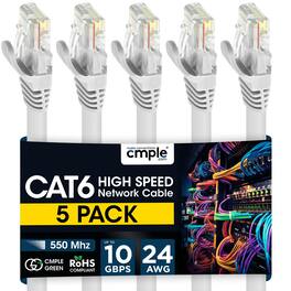 Cmple.com - Cmple – 5 Pack Cat6 Ethernet Cable 5 ft, Cat6 Internet Network Cord, Ethernet Patch Cables, LAN Wire, RJ45 - White