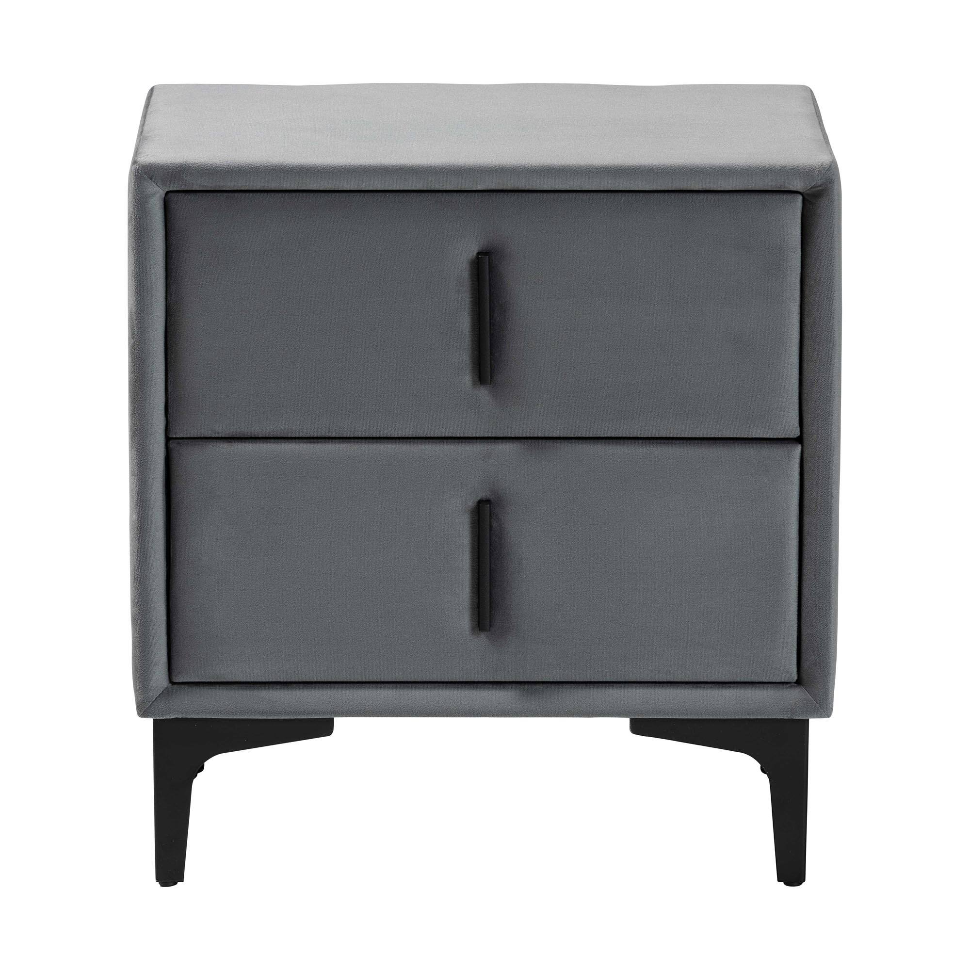 Left. Baxton Studio - Etienne Modern Slate Velvet 2-Drawer Nightstand - Slate Grey/Black.