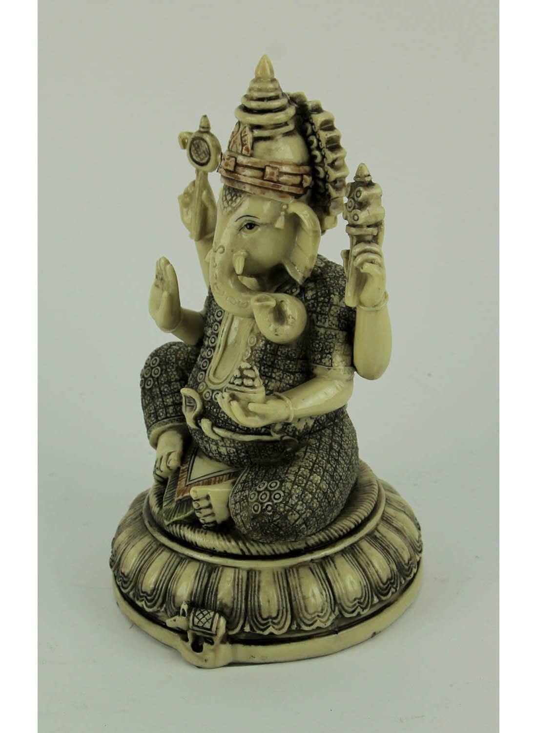 Alt View 1. Zeckos - Lord Ganesha On Lotus Flower Statue - Off-white.