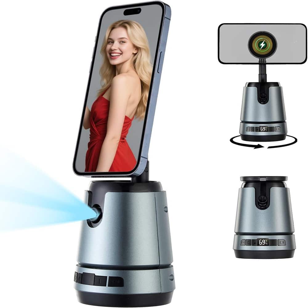 ACJPR - Auto Face Tracking Tripod, 360° Rotation, Wireless Charging for iPhone/Samsung