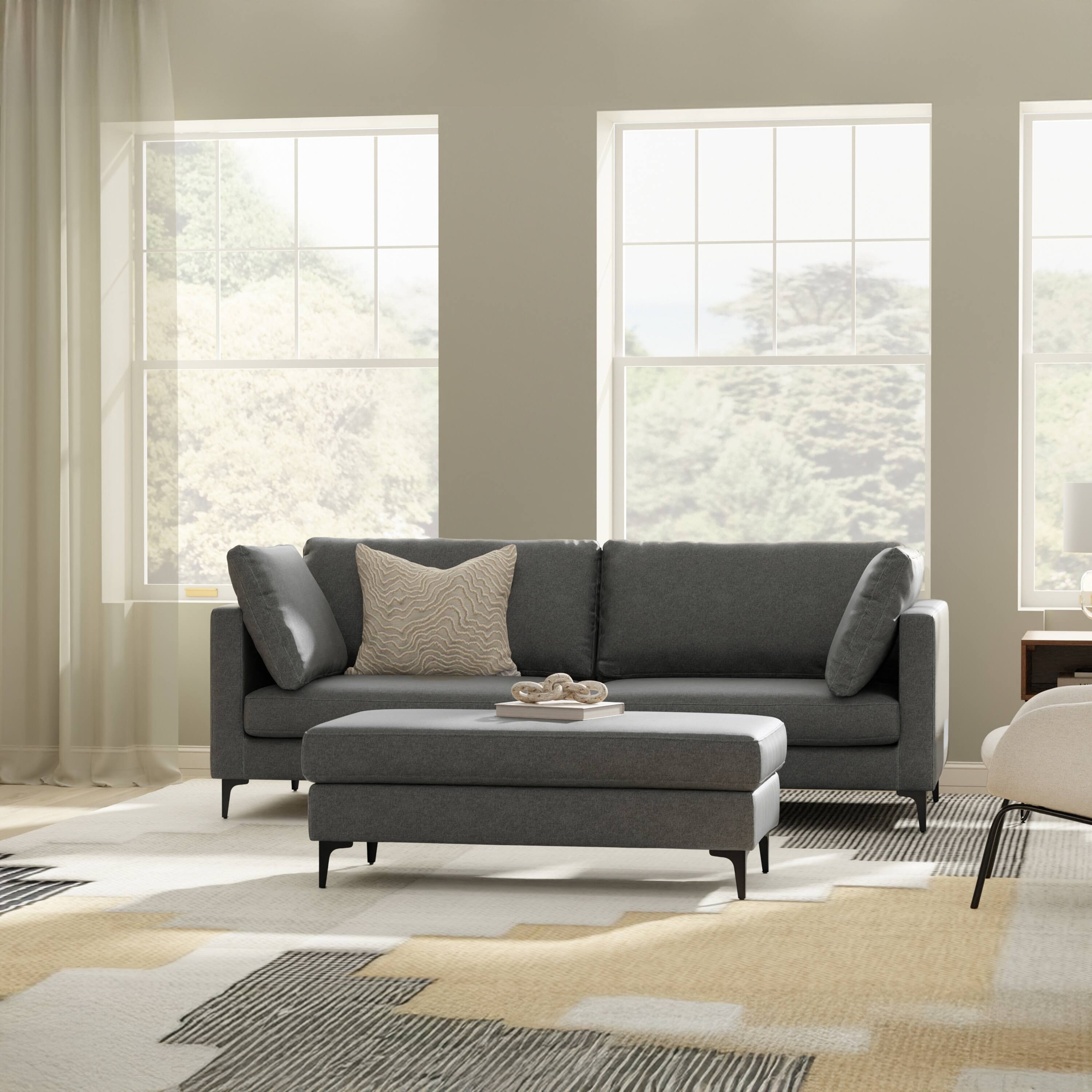 Angle. Simpli Home - Ava 90-inch Sofa in Tightly Woven Performance Fabric - Pebble Grey.