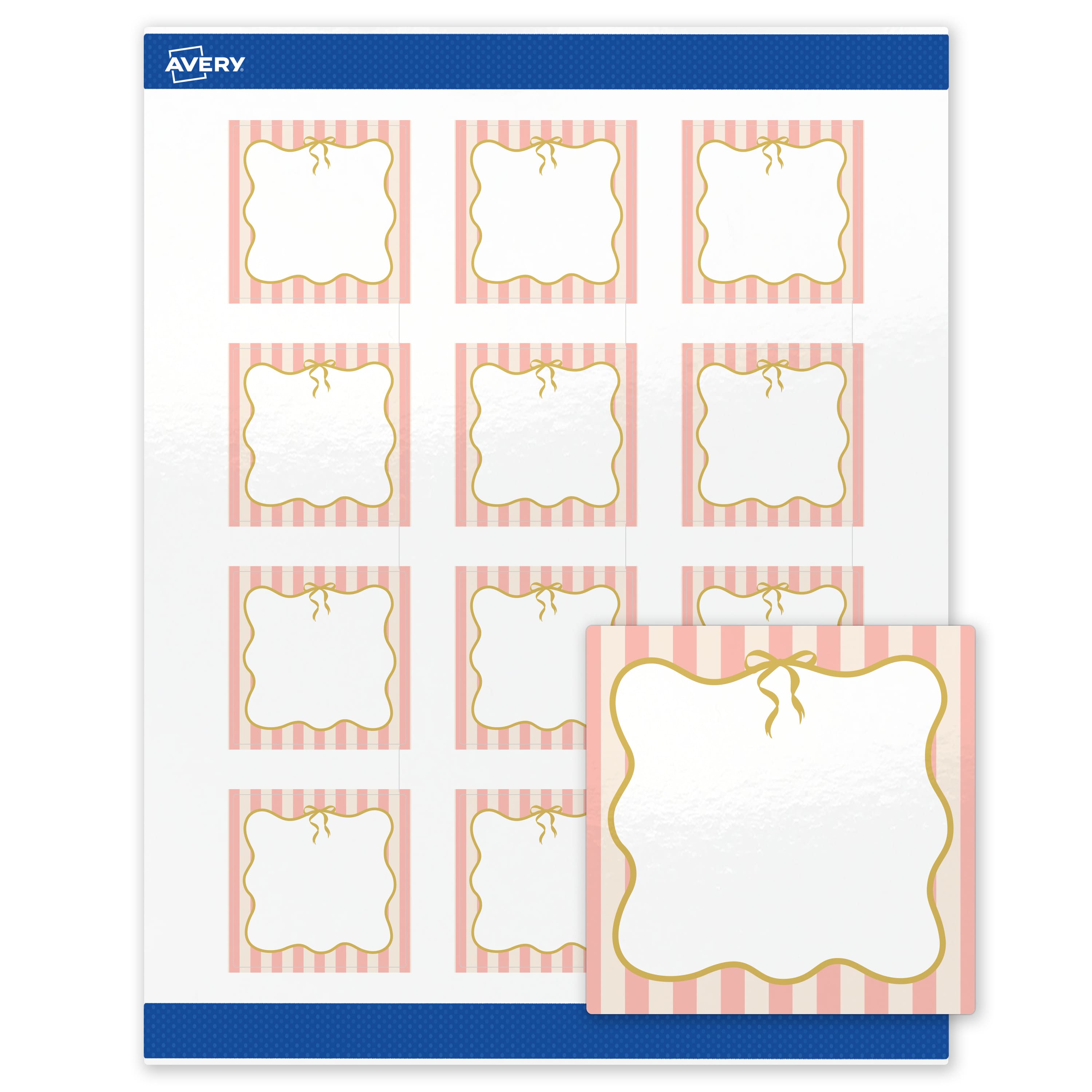 "Avery - Labels, 2"" x 2"", Glossy Pink Stripes/Gold Bow - White" price history on PriceWatchPro