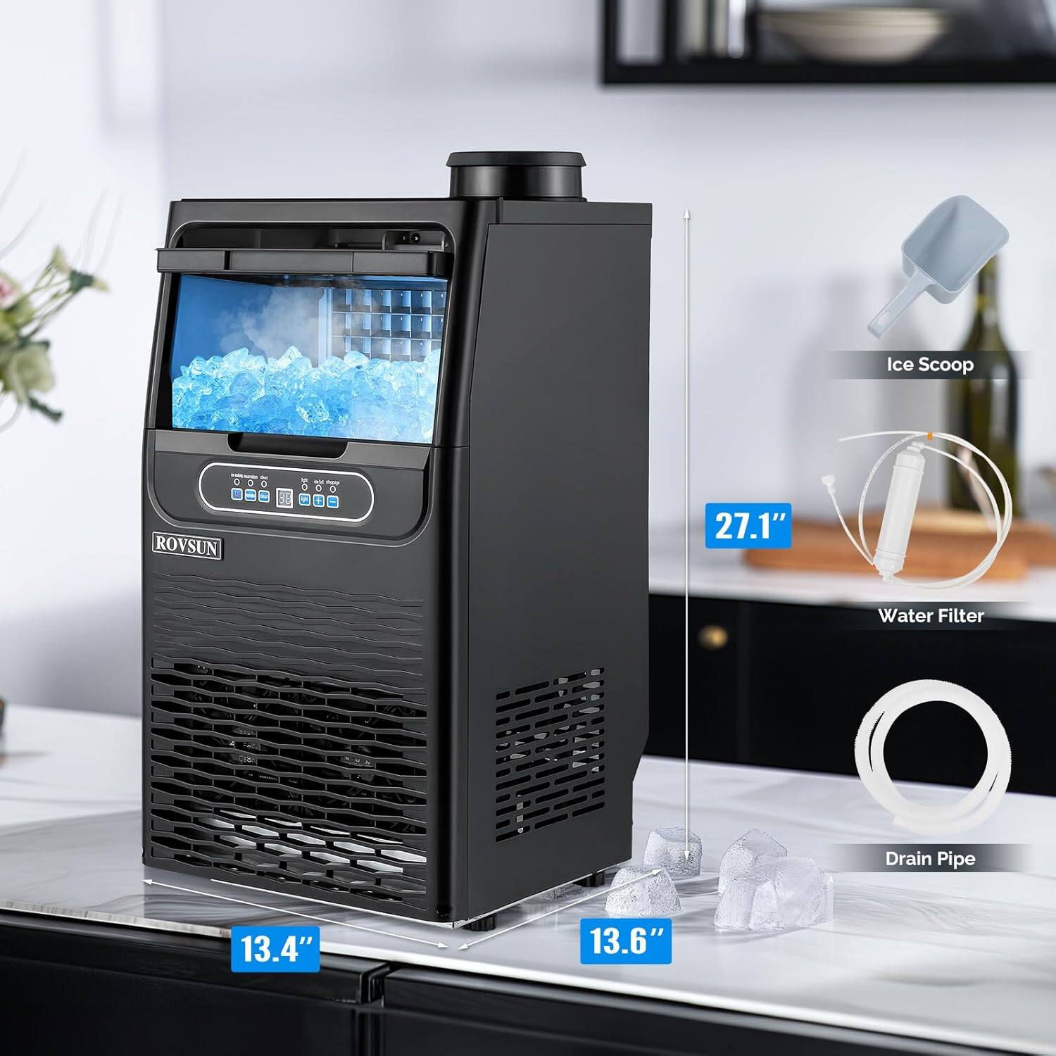 Ice Scoop  
0.6"  
a  
38  
1  
ROVSUN  
27.1" Water Filter  
Drain Pipe  
13.4"  
13.6"