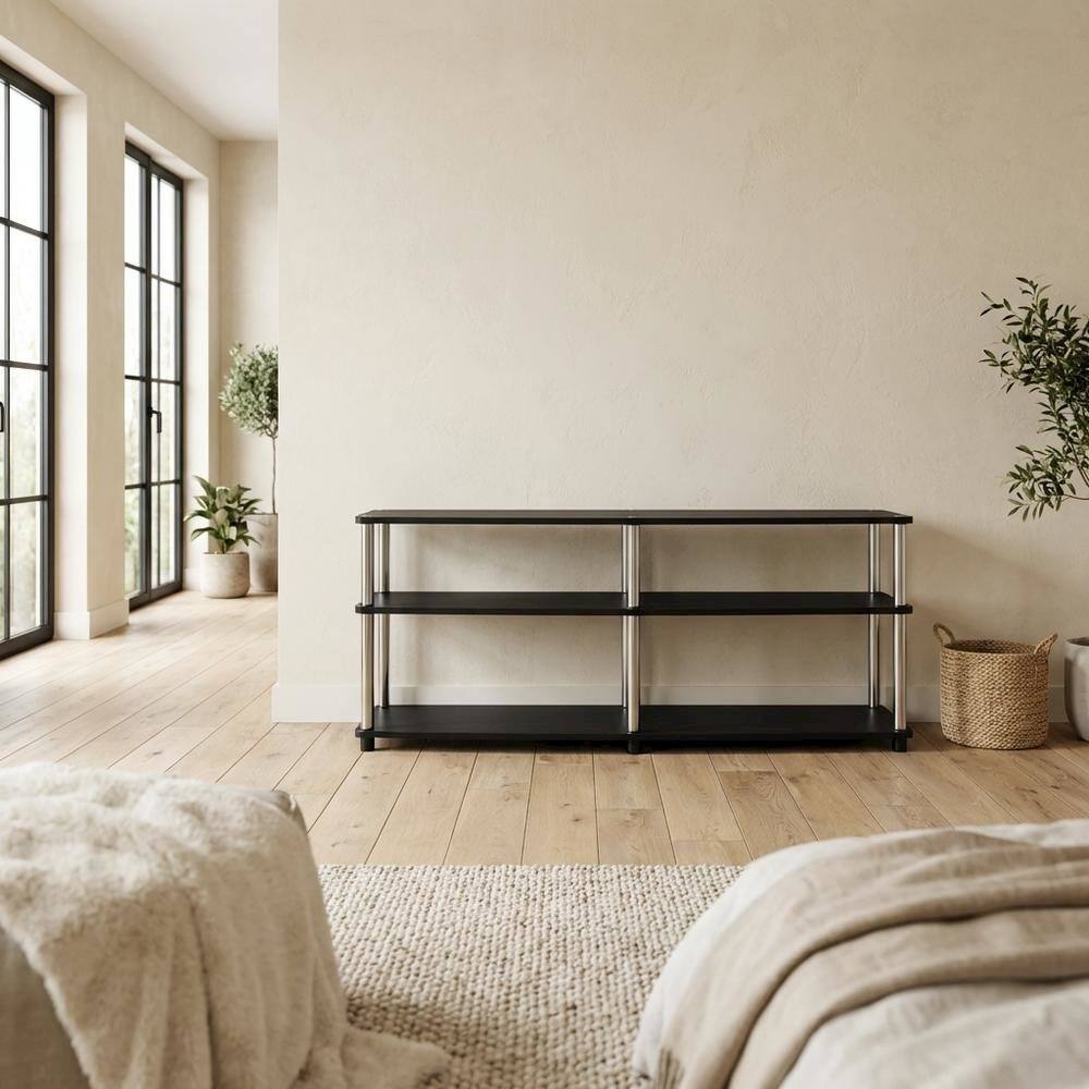 Alt View 2. FurniFact - Espresso 3-Tier TV Stand, Particle Board, Steel Poles, 65-Inch Displays - Black.