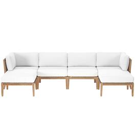 Clearwater 6-Piece Outdoor Patio Teak Wood Sectional Sofa by Modway - Gray White
