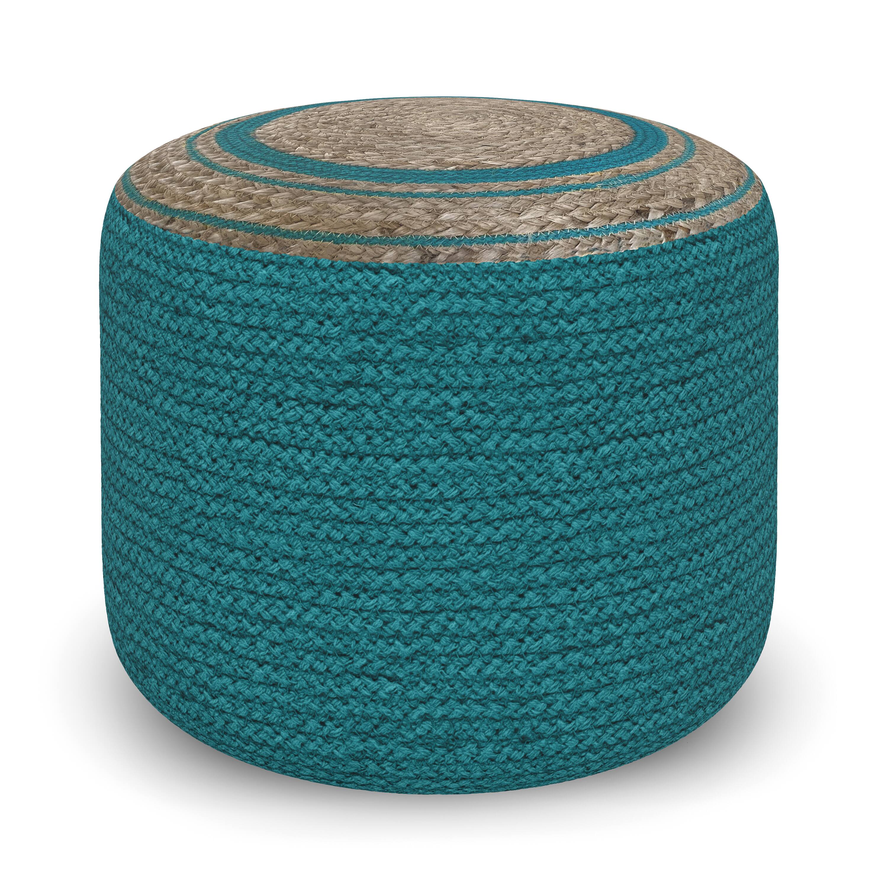 Front. Simpli Home - Serena Round Braided Pouf - Deep Aqua.