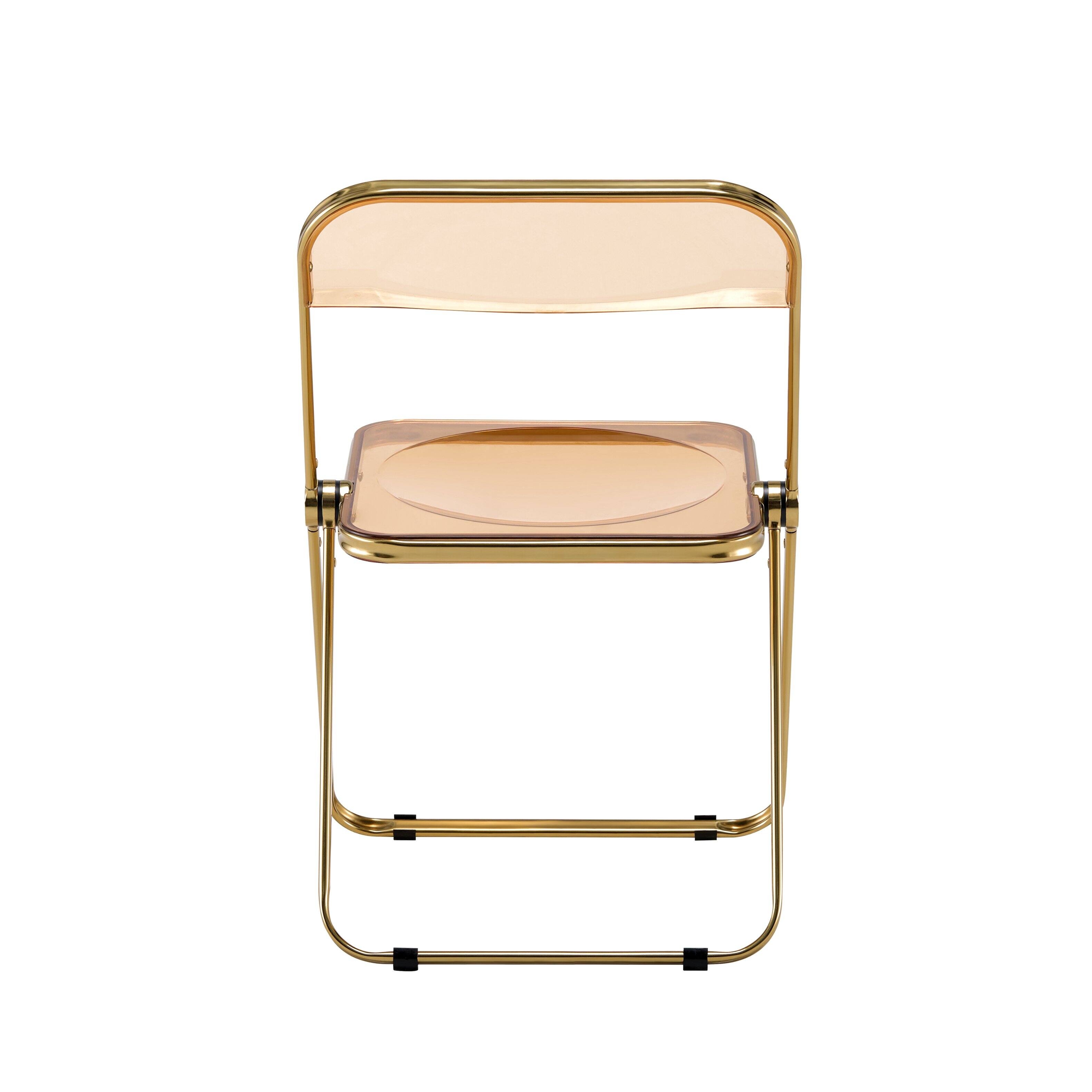 Alt View 4. LeisureMod - Lawrence Clear Acrylic Folding Chair, Modern Gold Chrome Frame, Fully Assembled Portable Dining Seat - Amber.
