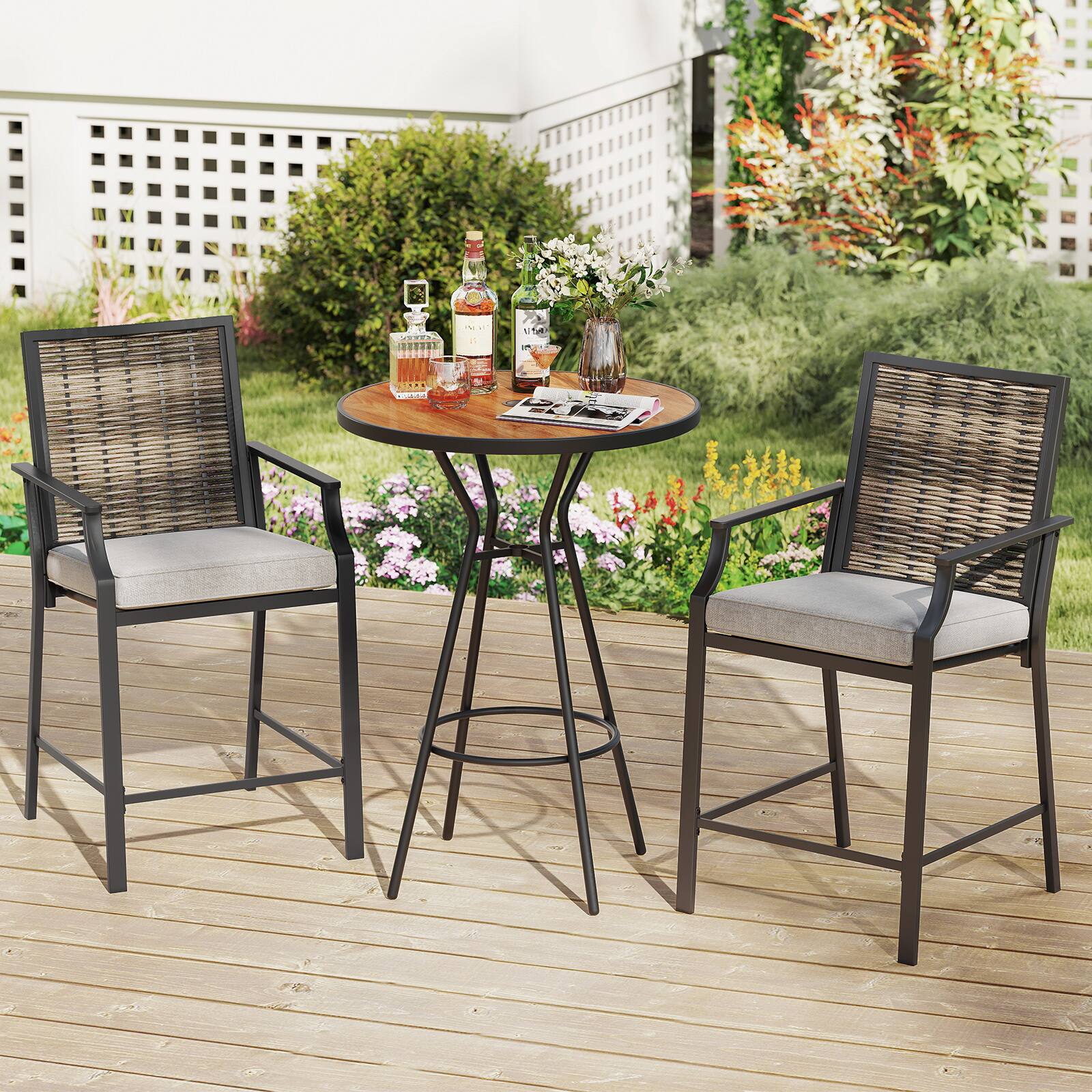 Alt View 3. Gymax - Gymax Patio Bar Stools Set of 4 w/ Armrest Fabric Seat & Heavy-Duty Metal Frame - Mix Gray.