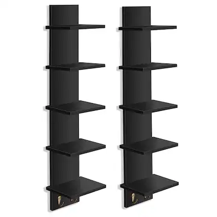 Front. Sorbus - Sorbus 5 Tier Wall Mounted Floating Shelf Unit with Hooks - Home Decor and Storage Organizer - Black Two Pack.