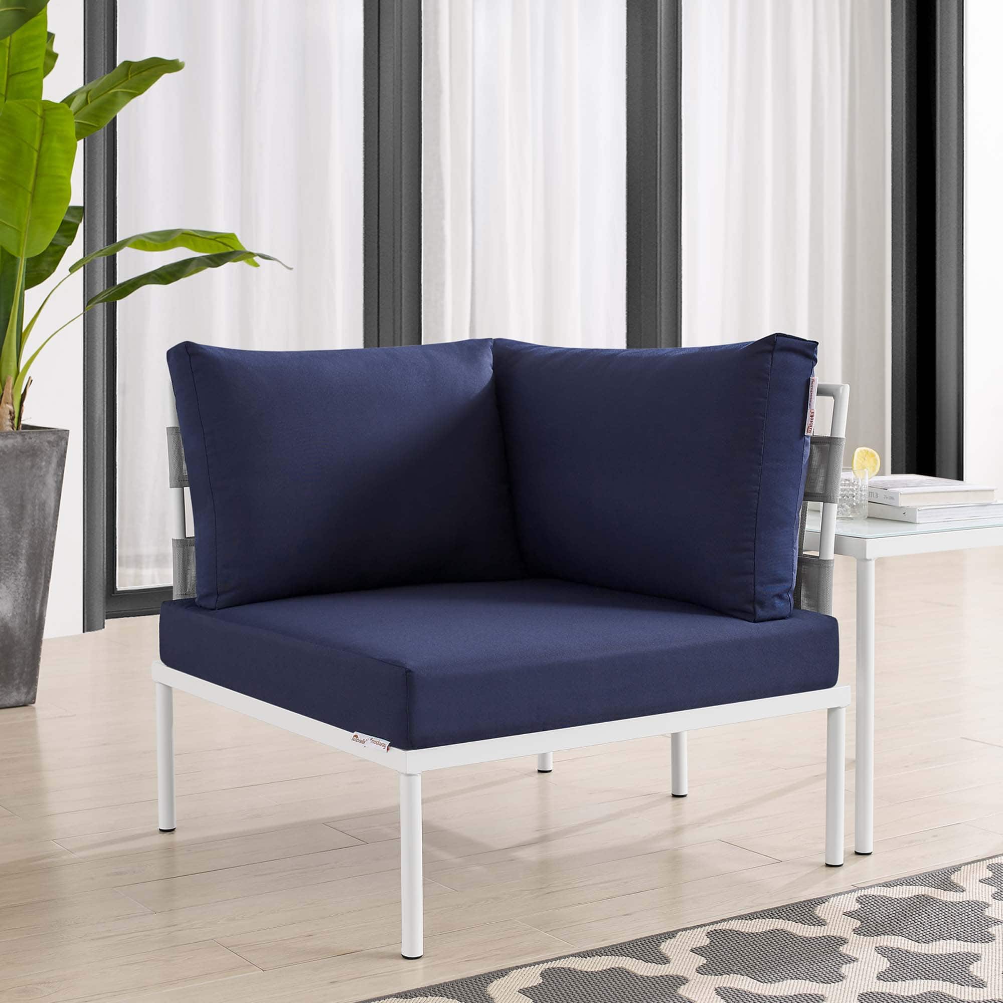 Harmony Sunbrella® Outdoor Patio Aluminum Corner Chair by Modway - Gray Navy