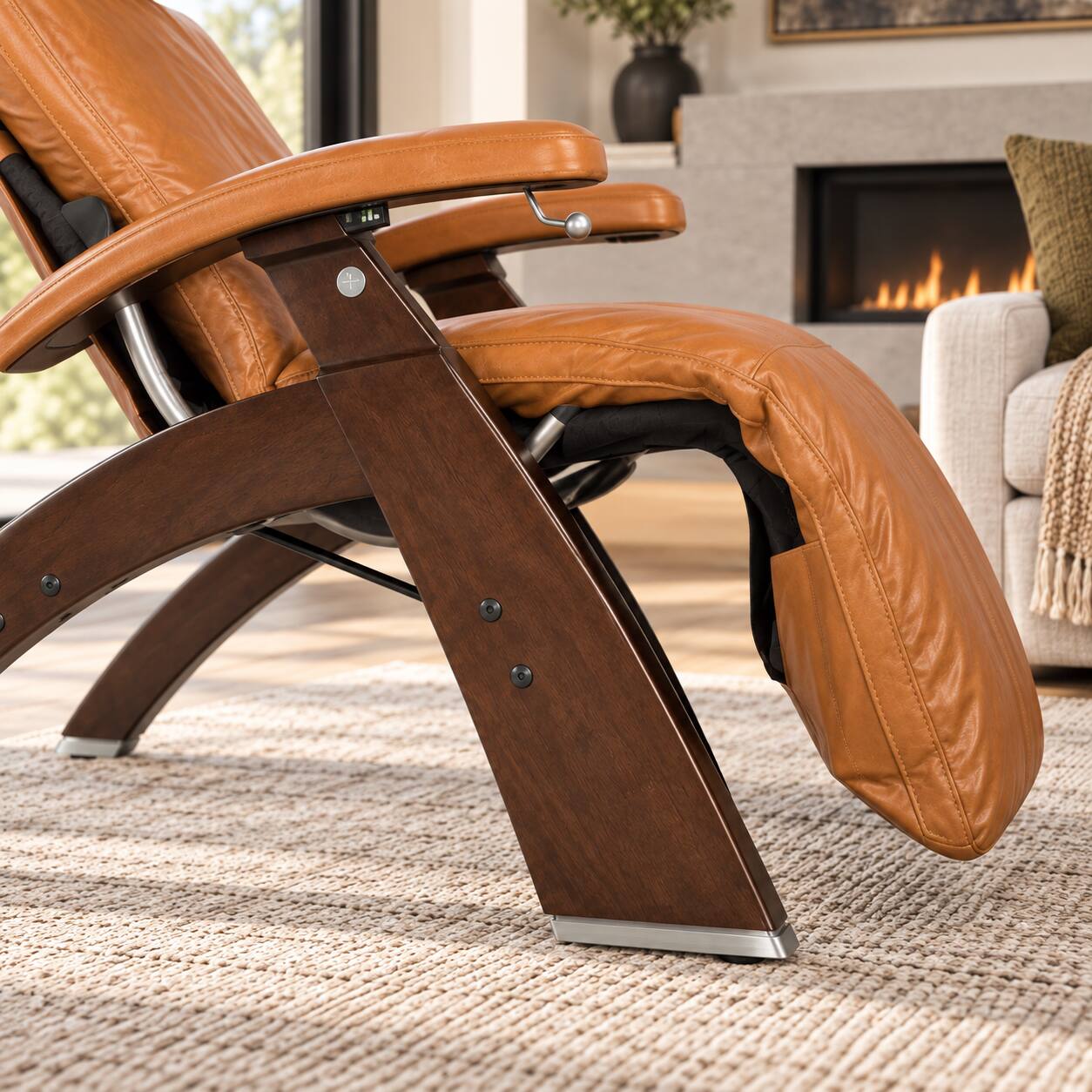 Alt View 3. Human Touch - Human Touch Perfect Chair PC-420 Classic Manual Plus Zero Gravity Recliner with Solid Wood Base - Dark Walnut / Saddle Premium Leather / Performance.