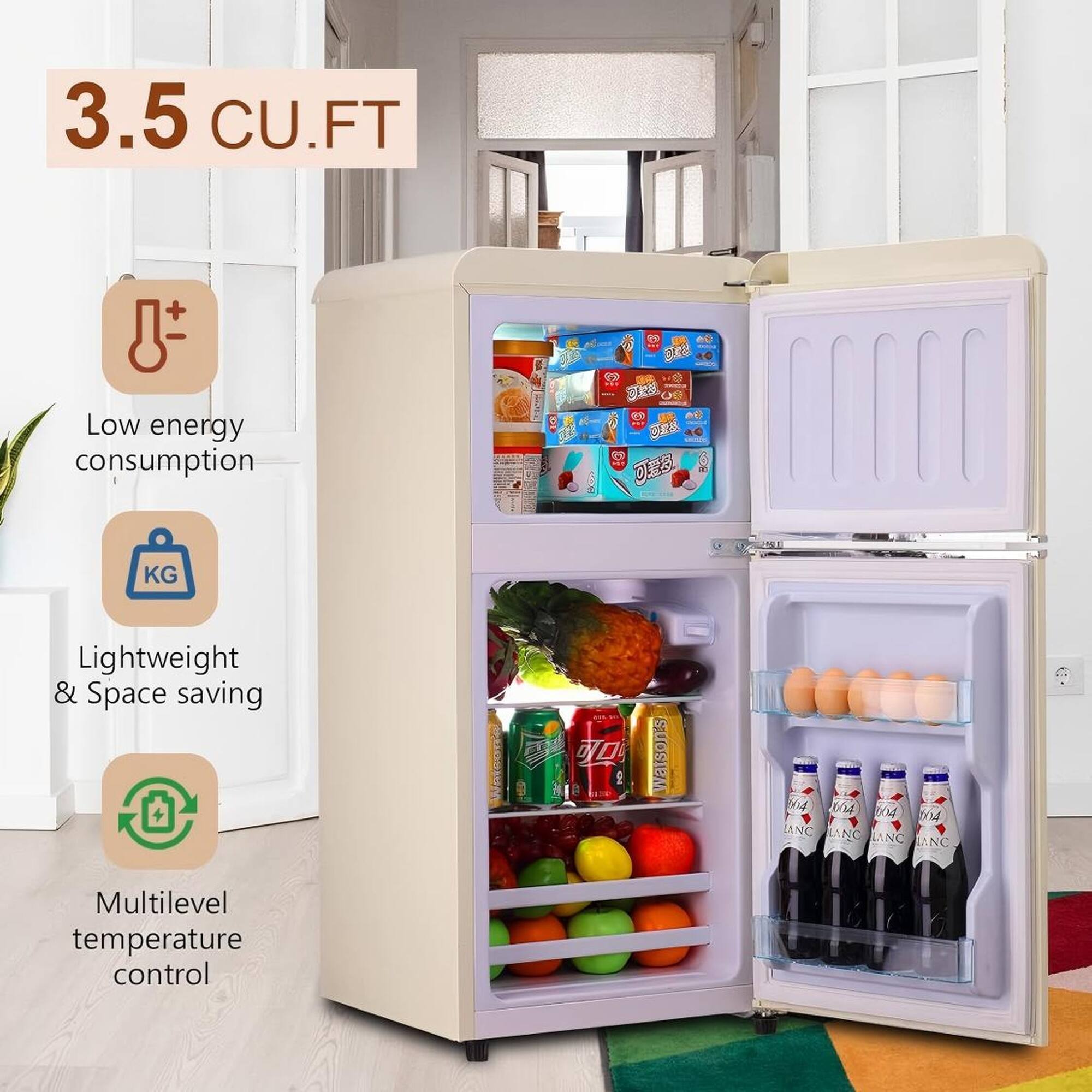 3.5 CU.FT  
Low energy consumption  
Lightweight & Space saving  
Multilevel temperature control