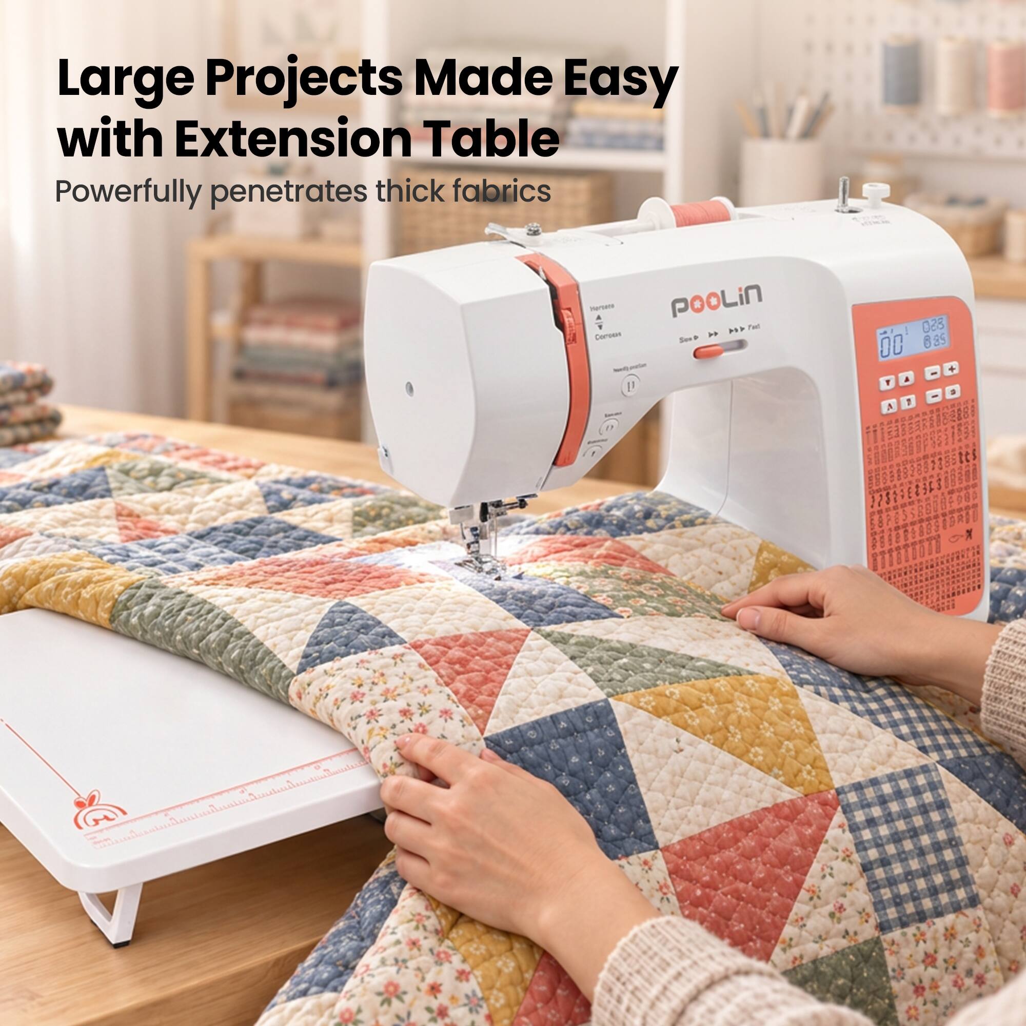 Poolin EOC02 RE Electronic Sewing Machine, 200 Built in Stitches, LCD ...