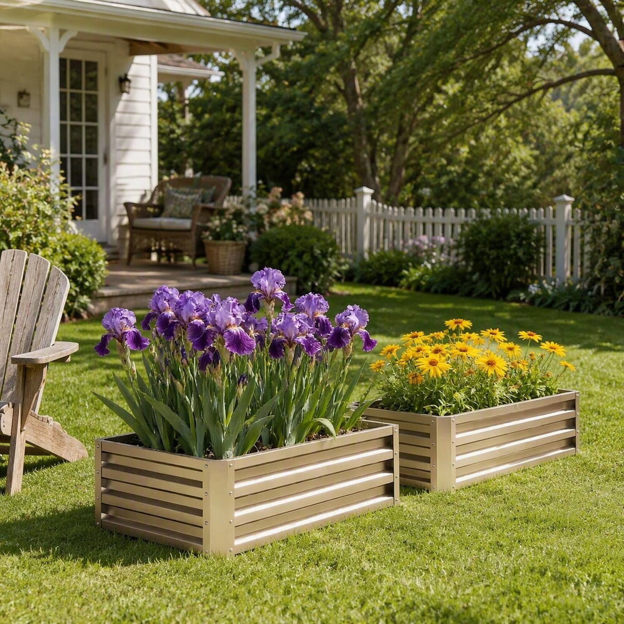 Alt View 1. RYHNUYNE - Galvanized Steel Raised Garden Bed 47.25x23.5x12 Inch Open Bottom Planter Box for Vegetables Flowers Silver - Silver.