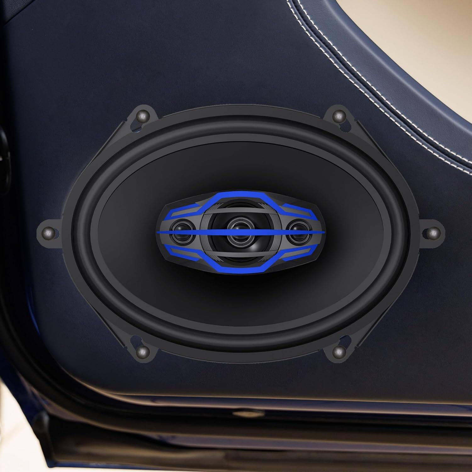 Alt View 3. Jensen - Jensen JS6804 6x8" 4-Way Car Speakers Pair | 320W Peak | 35mm Mylar Balanced Dome Midrange | Two 15mm Piezo Tweeters - Black.
