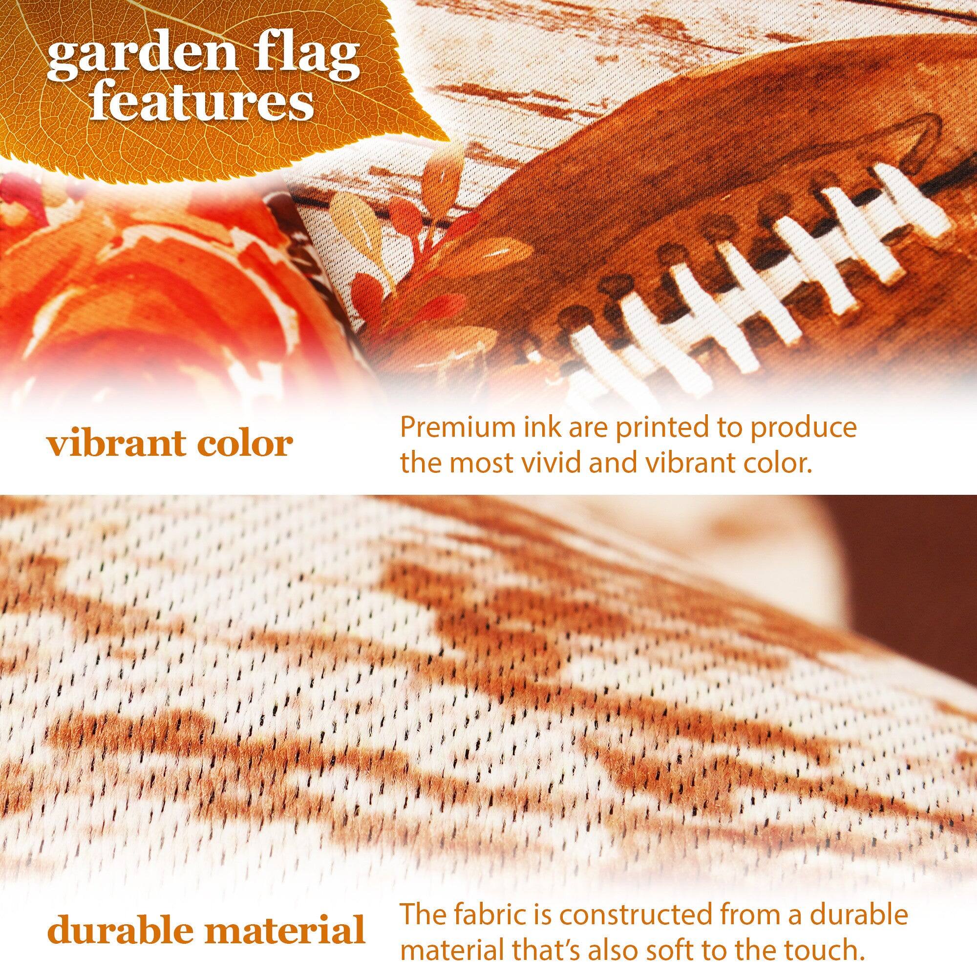 garden flag features vibrant color. Premium ink is printed to produce the most vivid and vibrant color. The fabric is constructed from a durable material that's also soft to the touch.