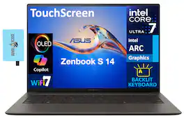 ASUS - Zenbook S 14 Laptop 14.0 2.8K (Intel Ultra 7-258V, 32GB LPDDR5X, 1TB SSD, Intel Arc, Win 11 Home) w/USB Hub - Zumaia Gray