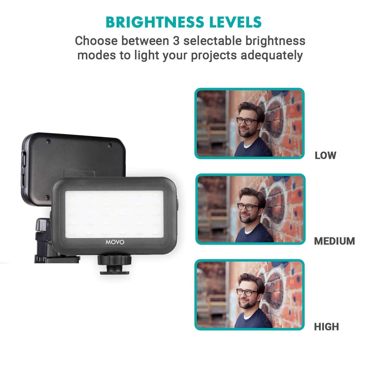BRIGHTNESS LEVELS

Choose between 3 selectable brightness modes to light your projects adequately

LOW  
MEDIUM  
HIGH