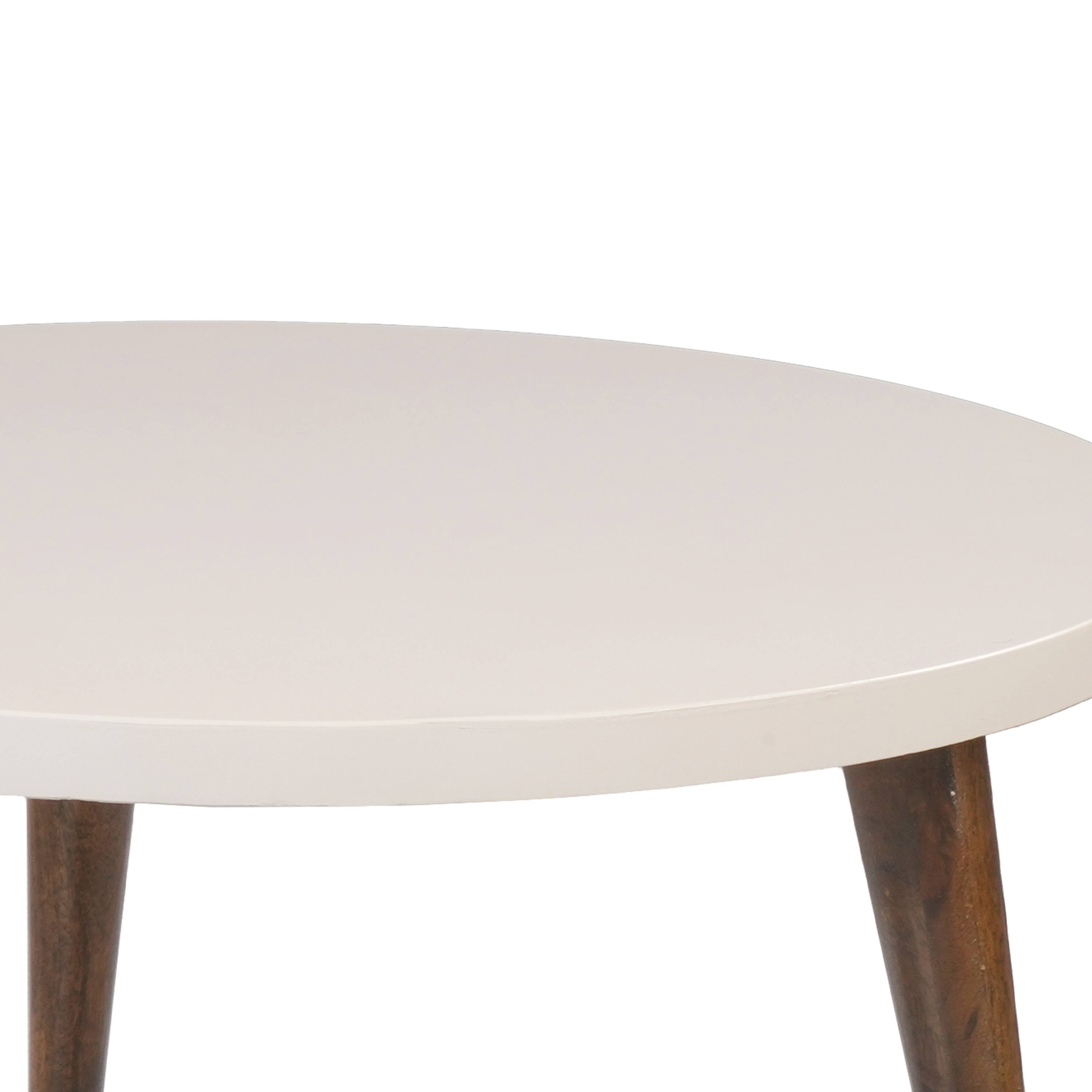 Alt View 3. Manhattan Lane - 24 Inch Modern Coffee Table, Round Off White MDF Top, Mango Wood Legs - Brown, White.
