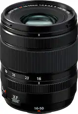 The text on the image reads: 16-50mm 1:2.8-4.8 .8 XF R EBC LM WR SUPER 058 50 CIA A A I 35 XF ZOOM 23 16 I 16-50.