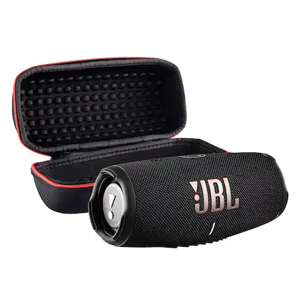 Front. JBL - JBL Charge 5 Portable Wireless Bluetooth Speaker with IP67 Waterproof with Case (Black) - Black.
