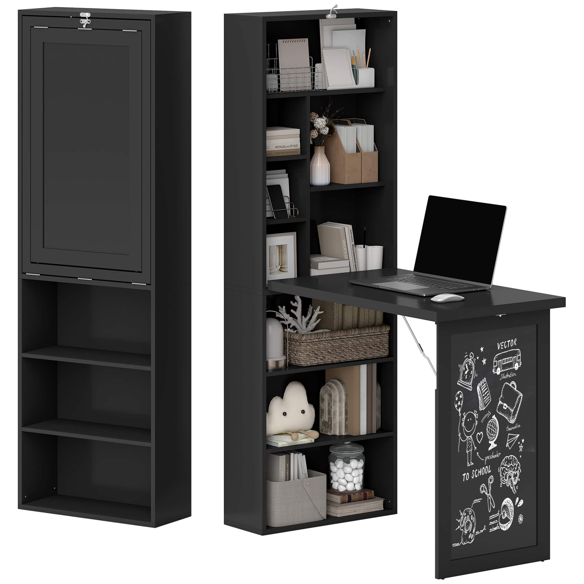 Homcom - Fold-out Convertible Home Office Desk - Black