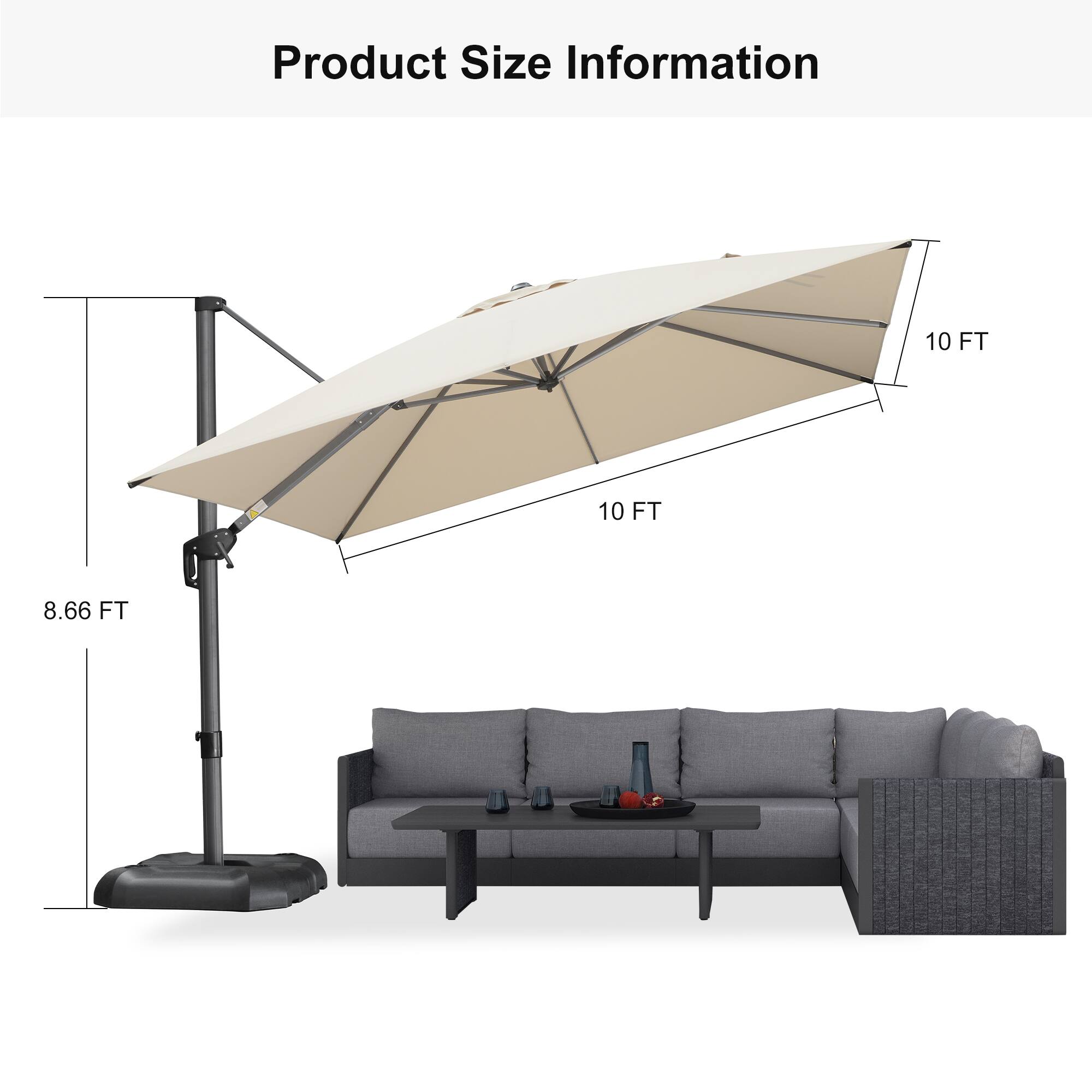 Product Size Information  
10 FT x 10 FT x 8.66 FT