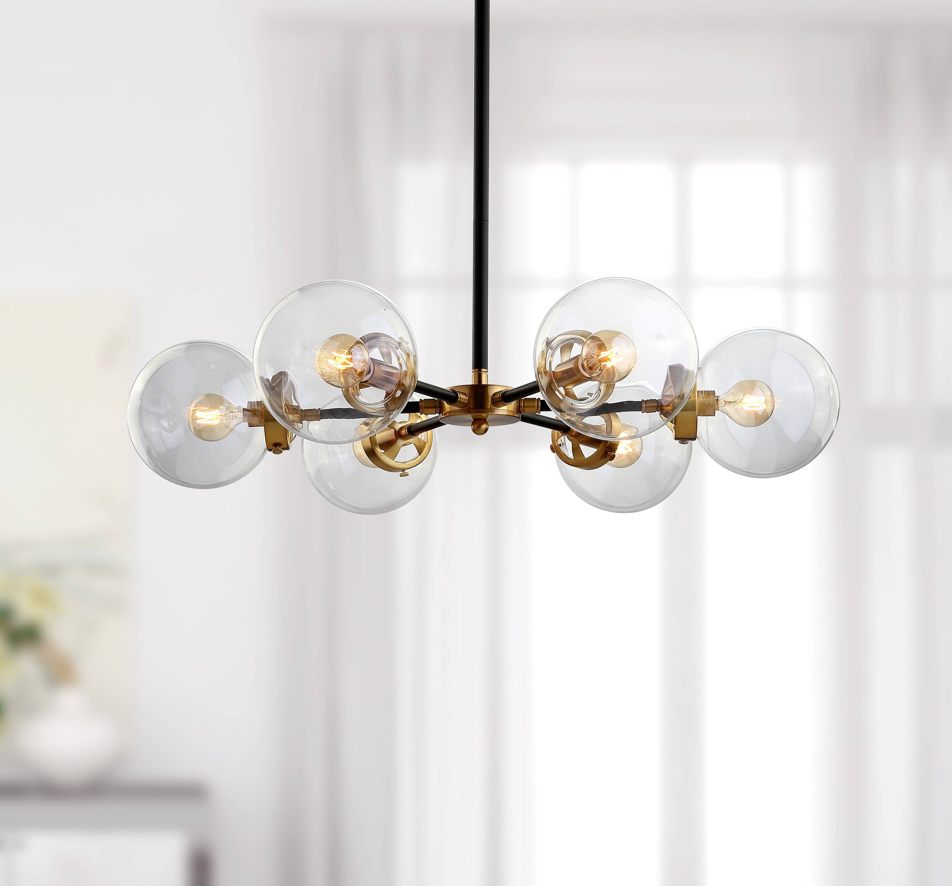 Alt View 1. Jonathan Y - Caleb 6-Light 28" Brass Cluster Pendant, Black/Brass Gold - Black/Brass Gold.