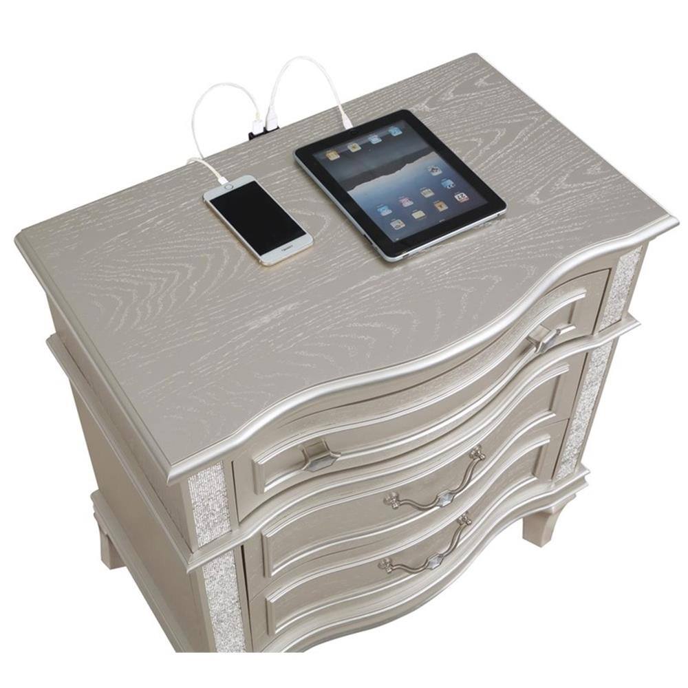 Alt View 3. Coaster Home Furnishings - Evangeline 3-drawer Nightstand - Silver.