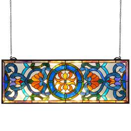 VEVOR - Stained Glass Window Panel, 35.1" x 12.9" Tiffany Style Hanging Transom Window Panel with Chain - Colorful