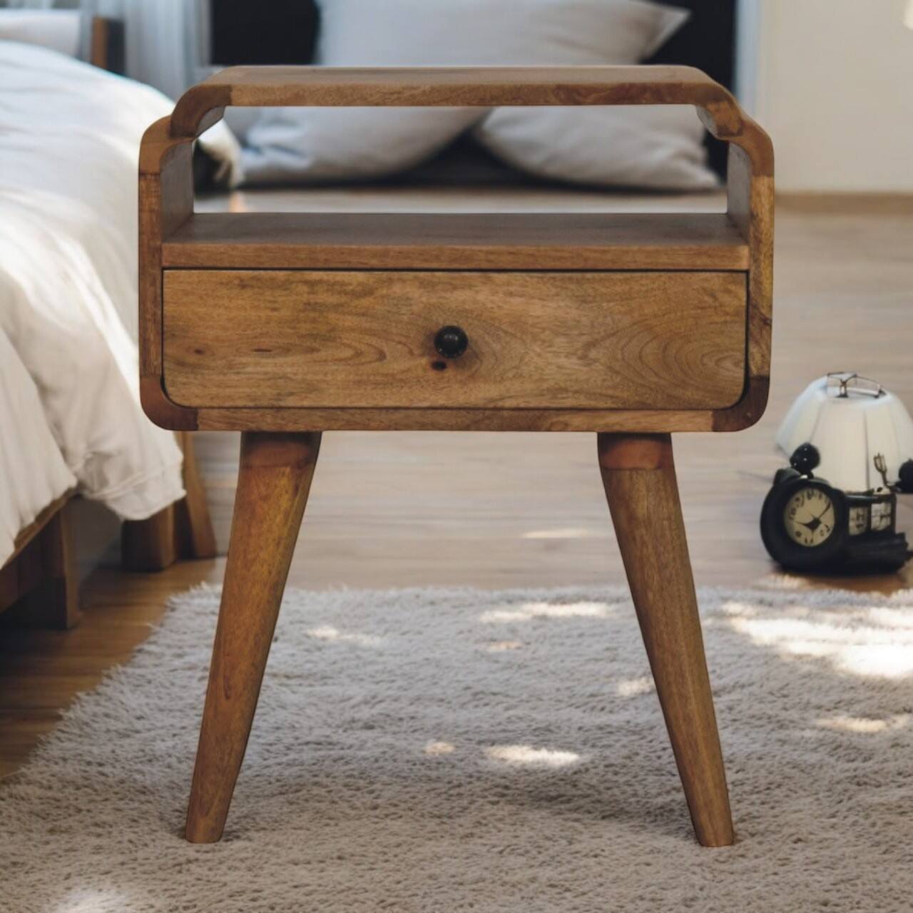 Alt View 6. Artisan Furniture - Artisan Furniture Solid Wood Newton Oak-ish Nightstand, 1 Drawer, Open-Slot, Brown - Oak.