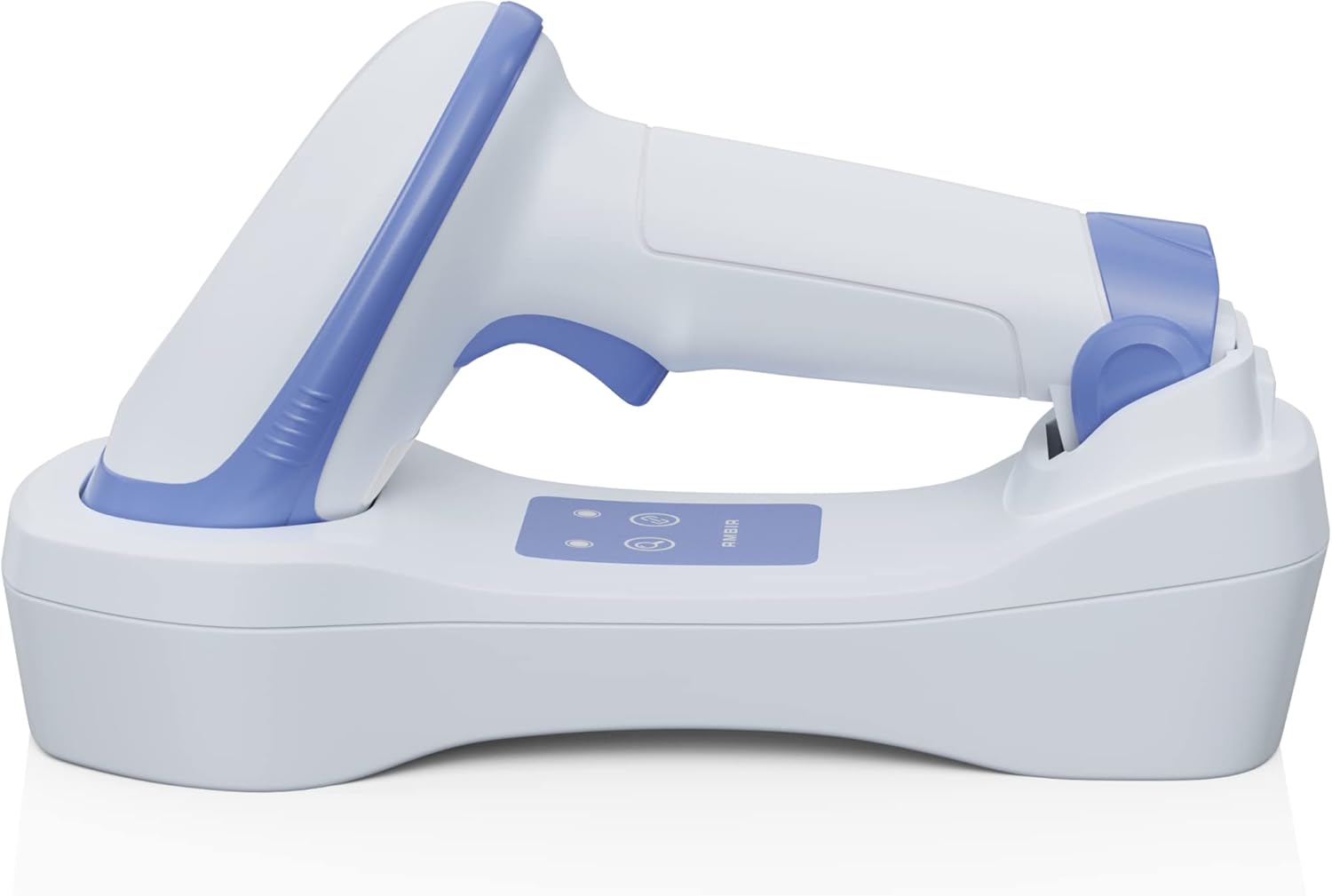 Left. Ambir Technology Inc - AMBIR BR300 Wireless Barcode Scanner: Supports-1D,2D,PDF417, & QR barcodes. OS: Win, Mac, Linux, Android-White/Blue - White and Blue.