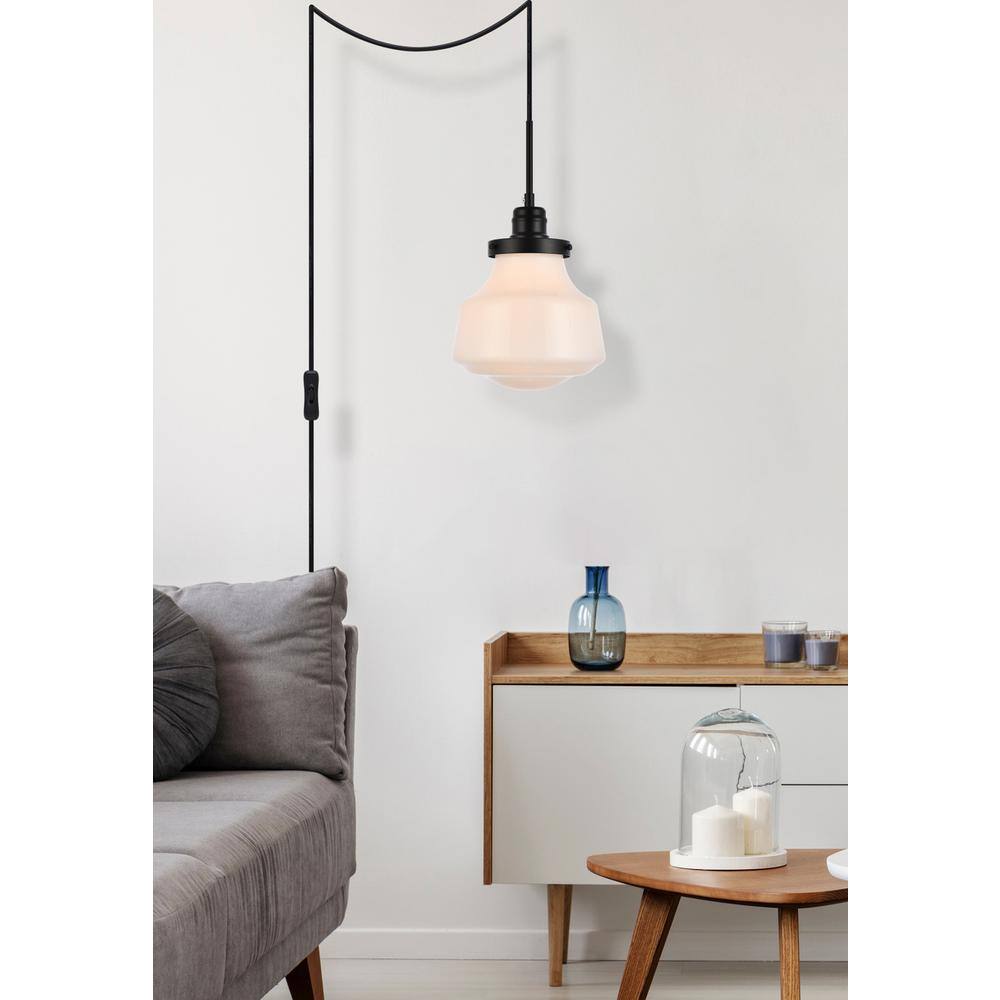 Left. Living District - Lyle 1 light Black and frosted white glass plug in pendant - Black And Frosted White.