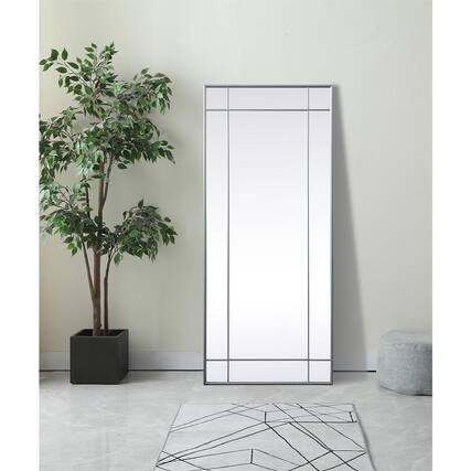 Front. Elegant Decor - French Panel Full Length Mirror 30x70 Inch In Silver - Silver.