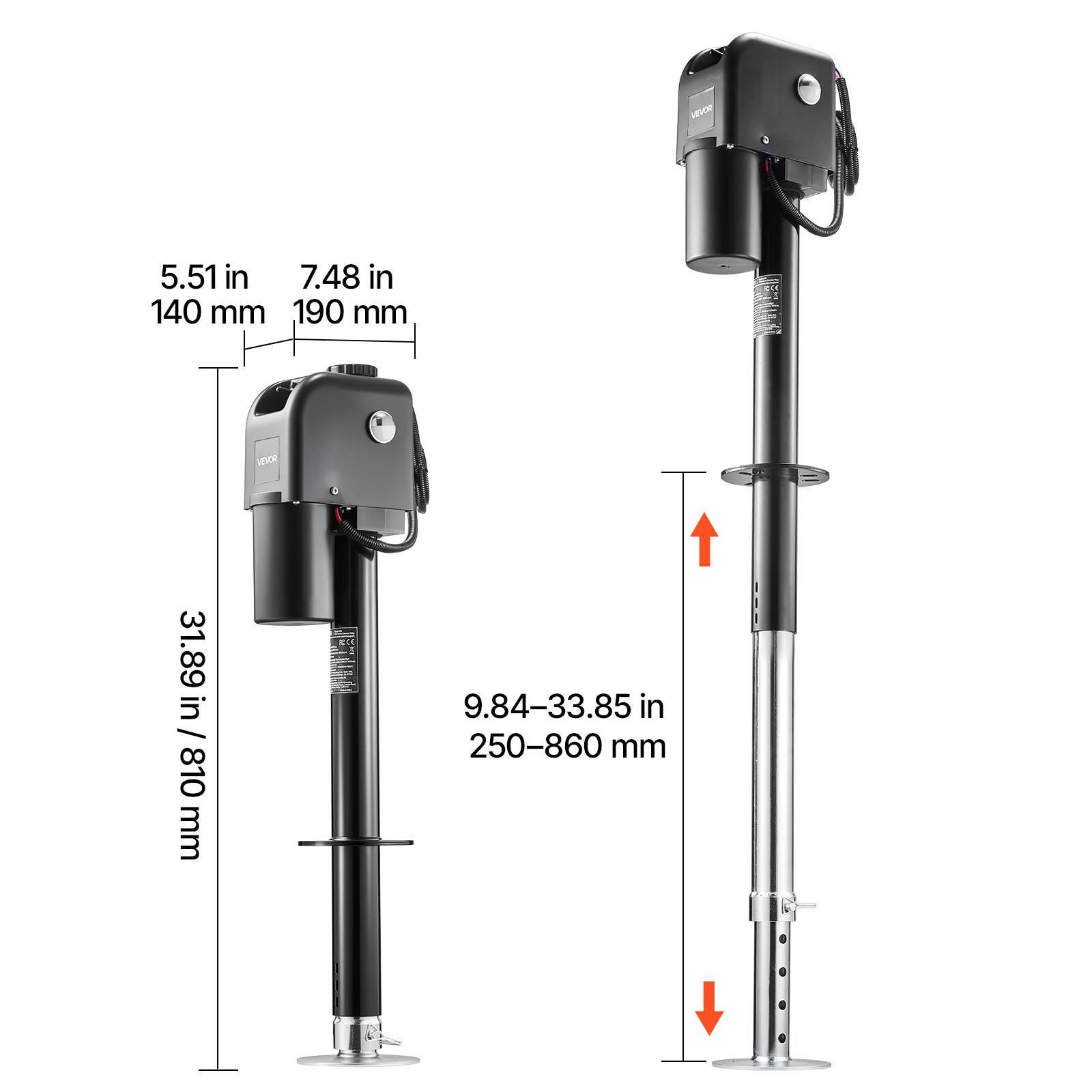 VEVOR

5.51 in / 140 mm  
7.48 in / 190 mm

VELOR

31.89 in / 810 mm

PLE

9.84-33.85 in / 250-860 mm