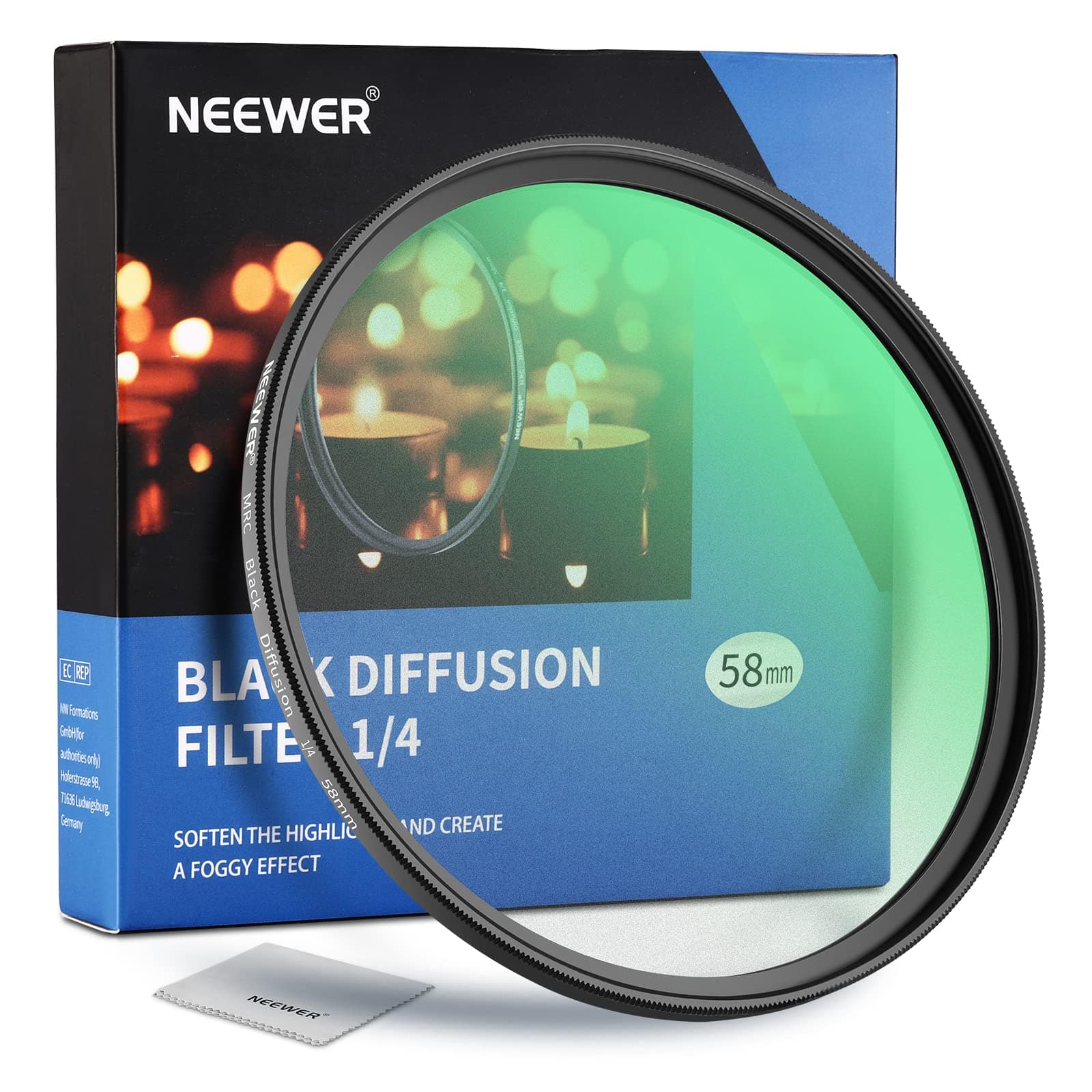 Neewer - 58mm Diffusion 1/4 Filter, Mist Cinematic Effect, Ultra Slim Multi-Coated HD Glass