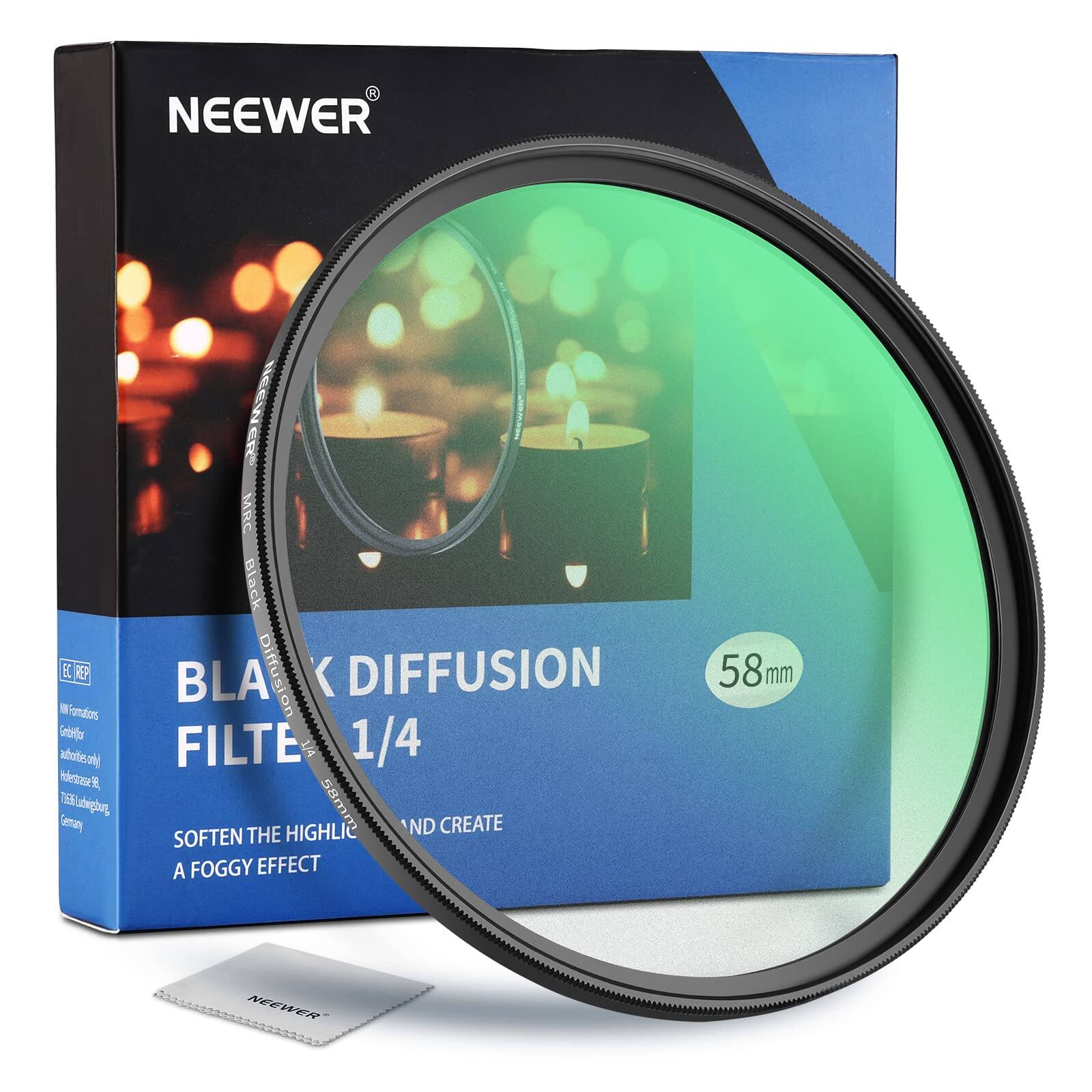 NEEWER® BLACK DIFFUSION FILTER 1/4 58mm SOFTEN THE HIGHLIGHTS AND CREATE A FOGGY EFFECT