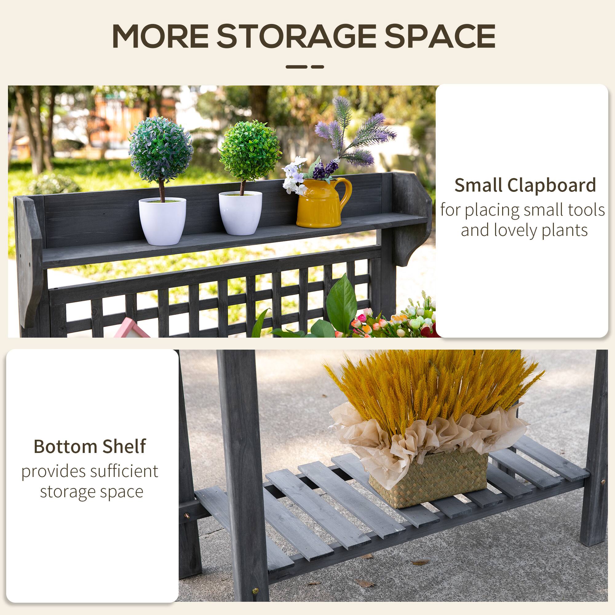 MORE STORAGE SPACE
Small Clapboard for placing small tools and lovely plants
Bottom Shelf provides sufficient storage space